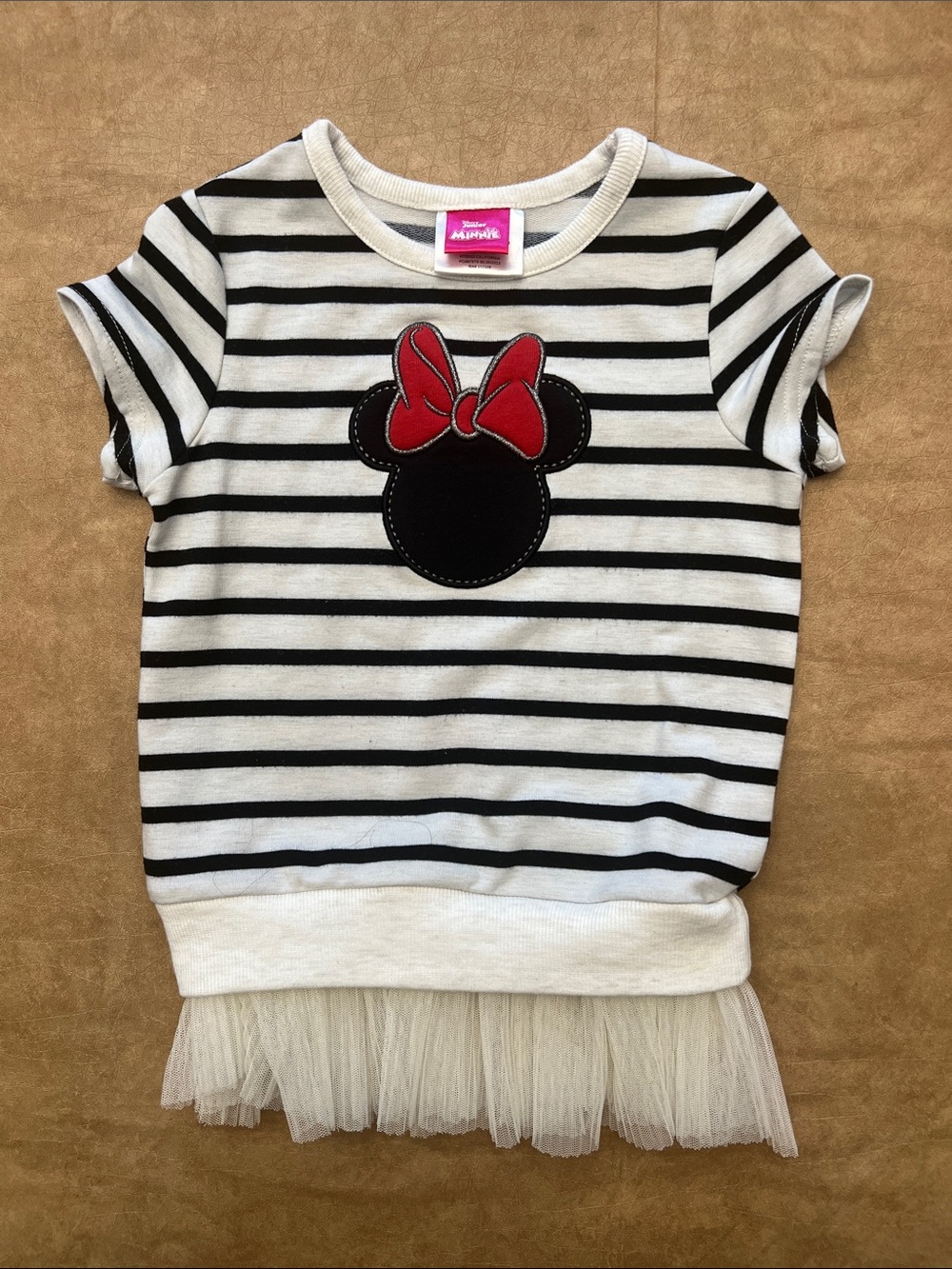 Disney Minnie Mouse Dress Girls 4T Black White Stripe Tulle Ruffle